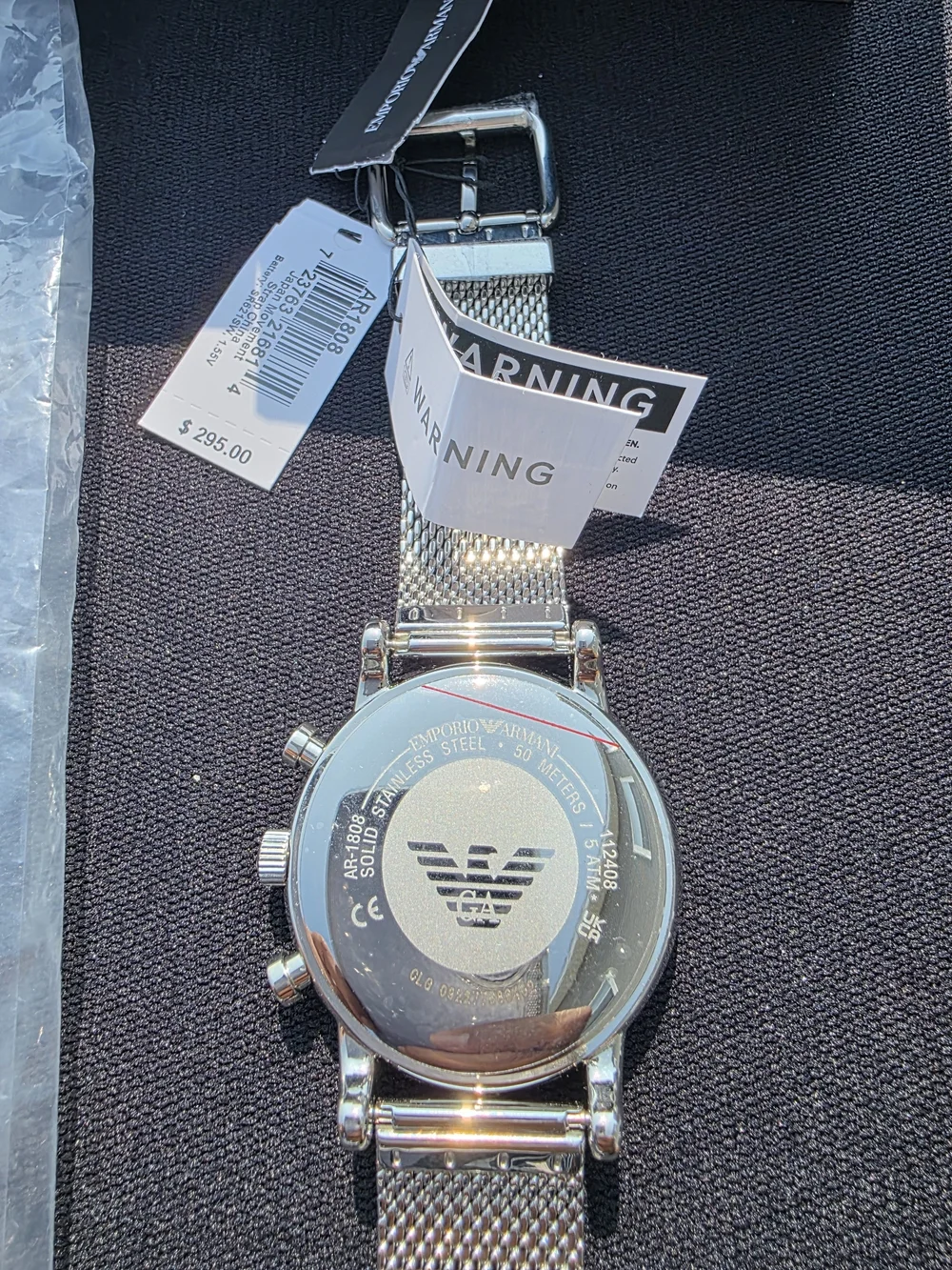 Emporio Armani Silver Stainless Mesh Chronograph Watch (Rear View)